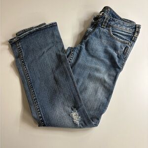 Women's Silver Brand Blue Distressed Jean Denim Straight Casual